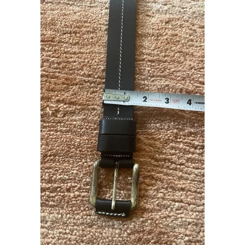 Men’s Genuine Leather Belt Brown Contrast Stitch Brass Buckle Size M/L Argentina